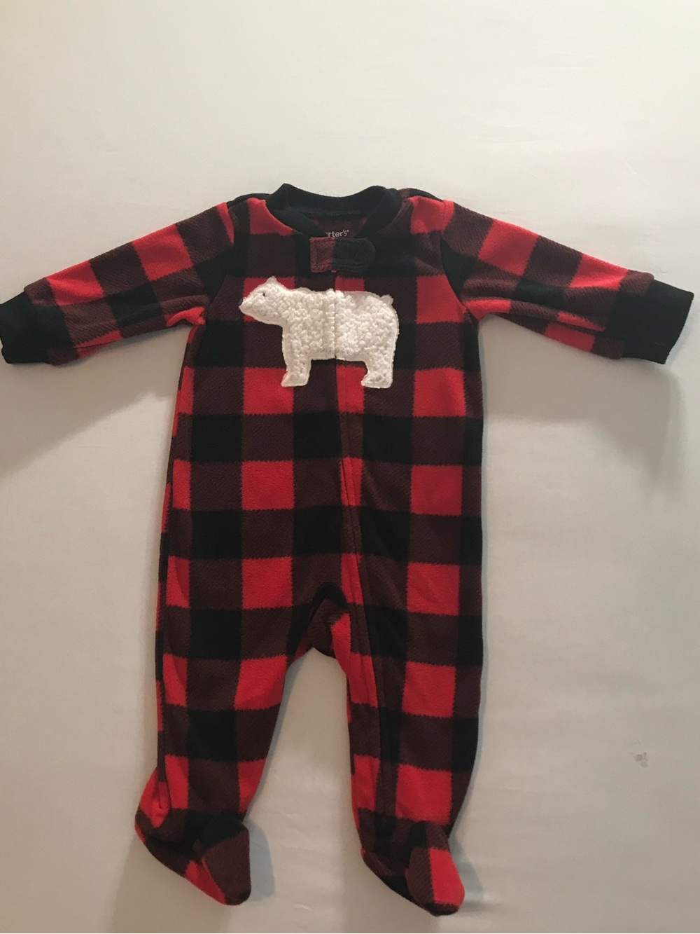 Carter's Red and Black Buffalo Plaid Footed One-Piece with Polar Bear